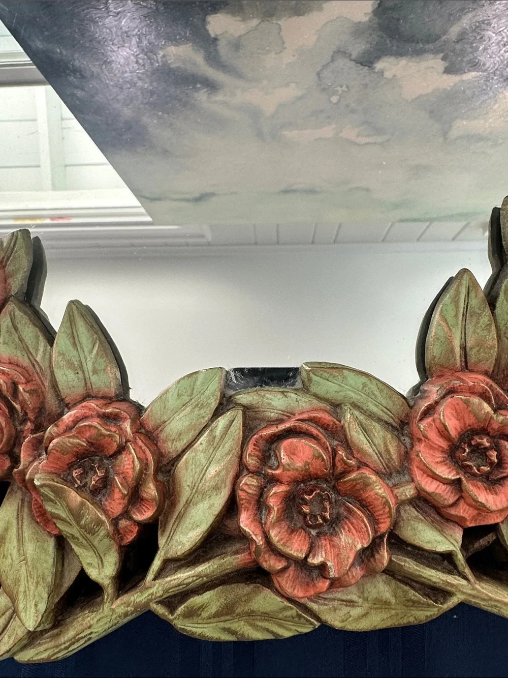 Vintage 19 in Floral Leaf Decorative Mirror on a stand  - Pink Gilded Roses